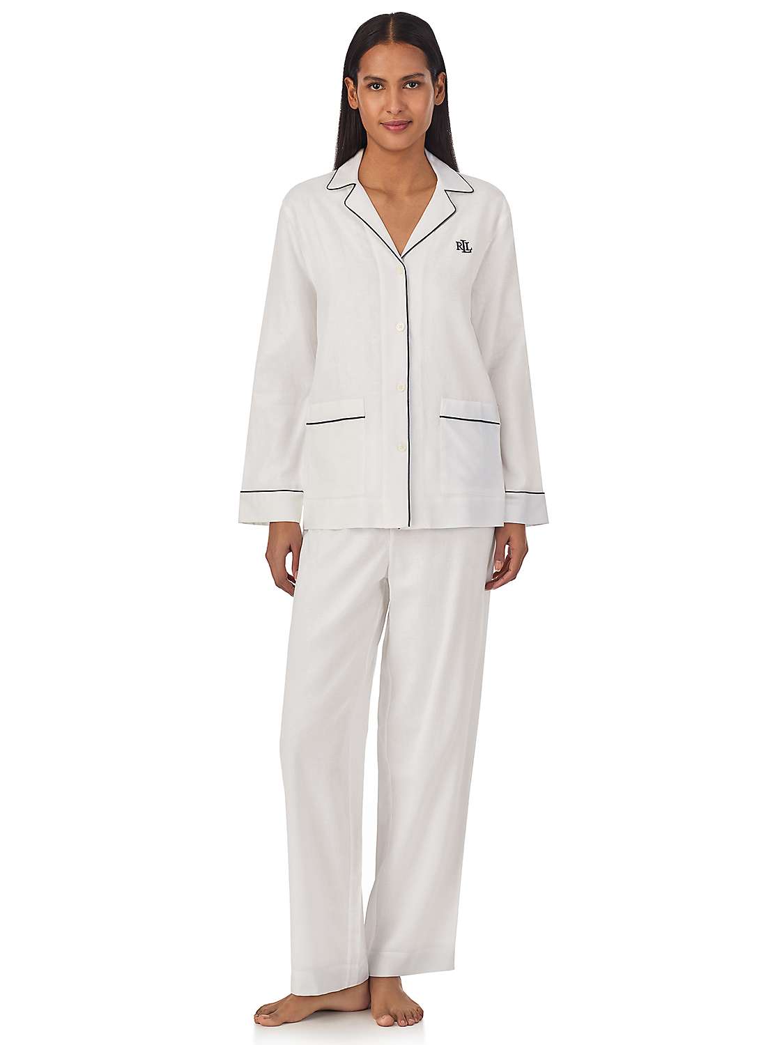 Buy Lauren Ralph Lauren Contrast Trim Linen Blend Pyjamas, White Online at johnlewis.com