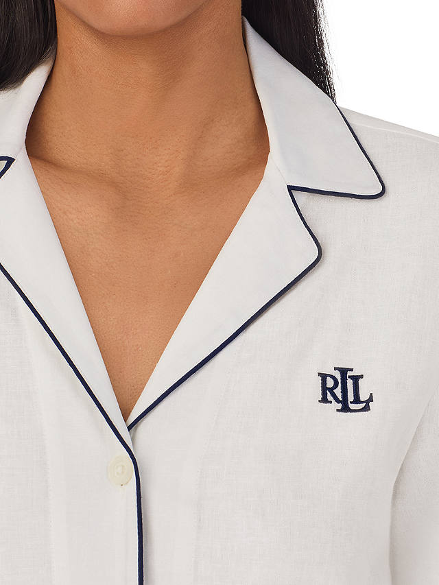 Lauren Ralph Lauren Contrast Trim Linen Blend Pyjamas, White