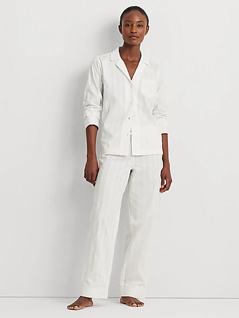 Lauren Ralph Lauren Shadow Stripe Pyjamas, White at John Lewis & Partners