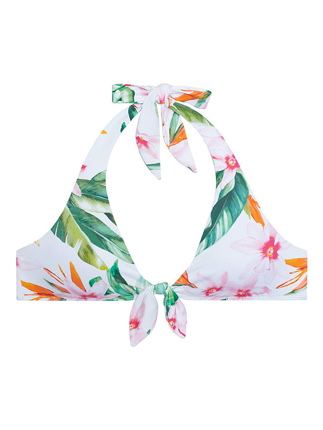 Lauren Ralph Lauren Watercolour Floral Tie Front Halterneck Bikini Top, Multi