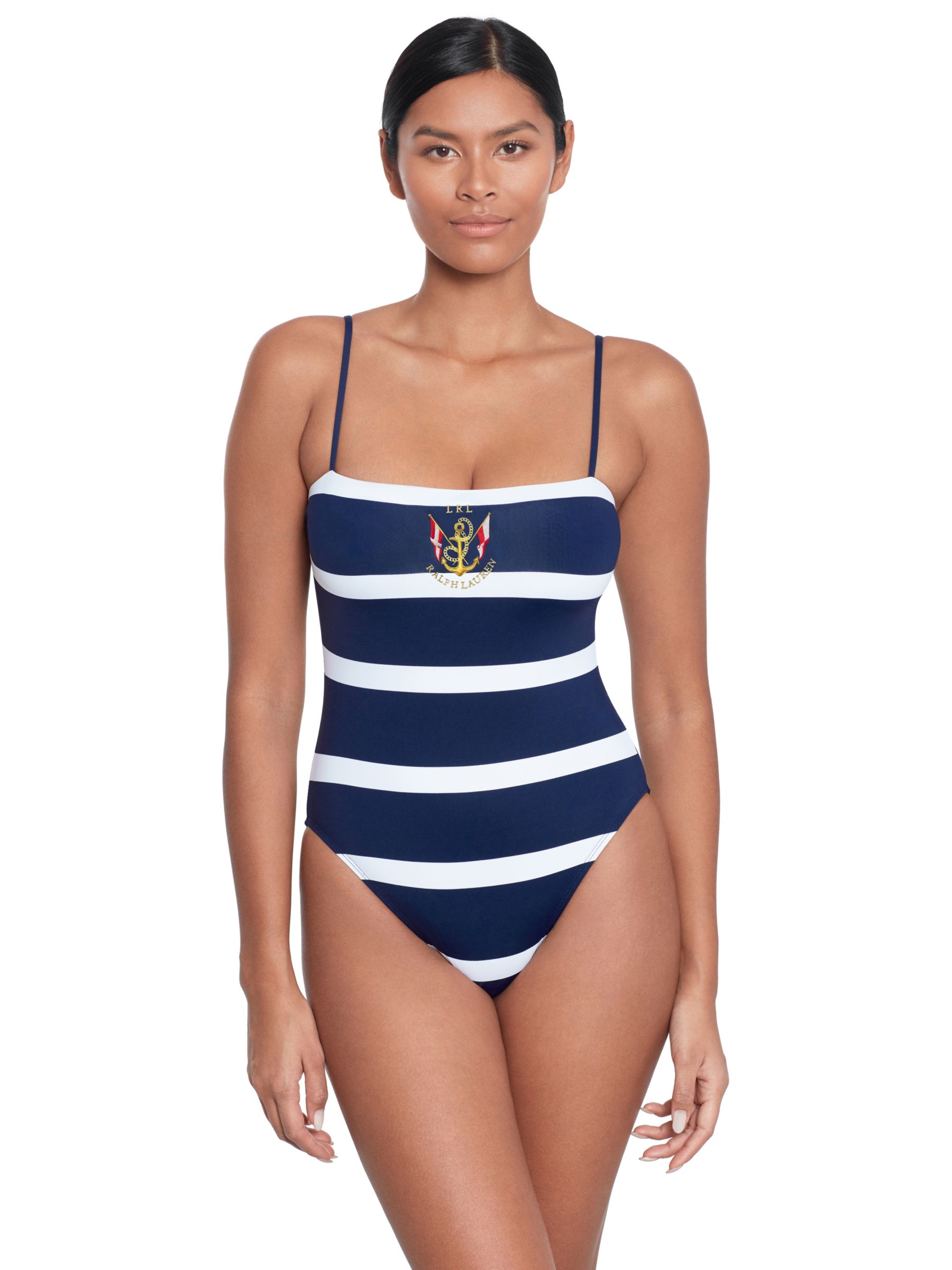 Lauren Ralph Lauren Square Neck Stripe Swimsuit, Dark Navy, 8