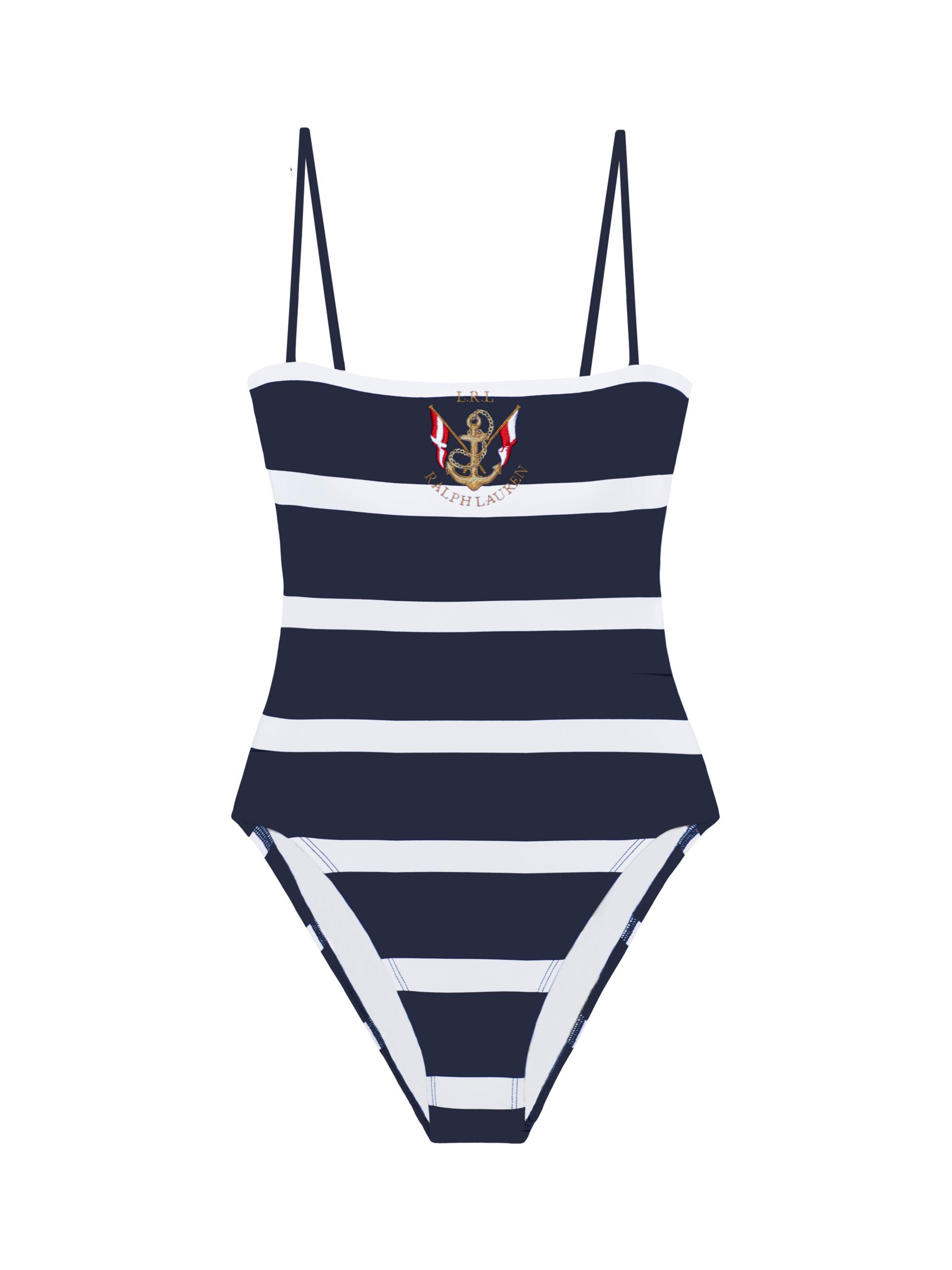 Lauren Ralph Lauren Square Neck Stripe Swimsuit, Dark Navy, 8