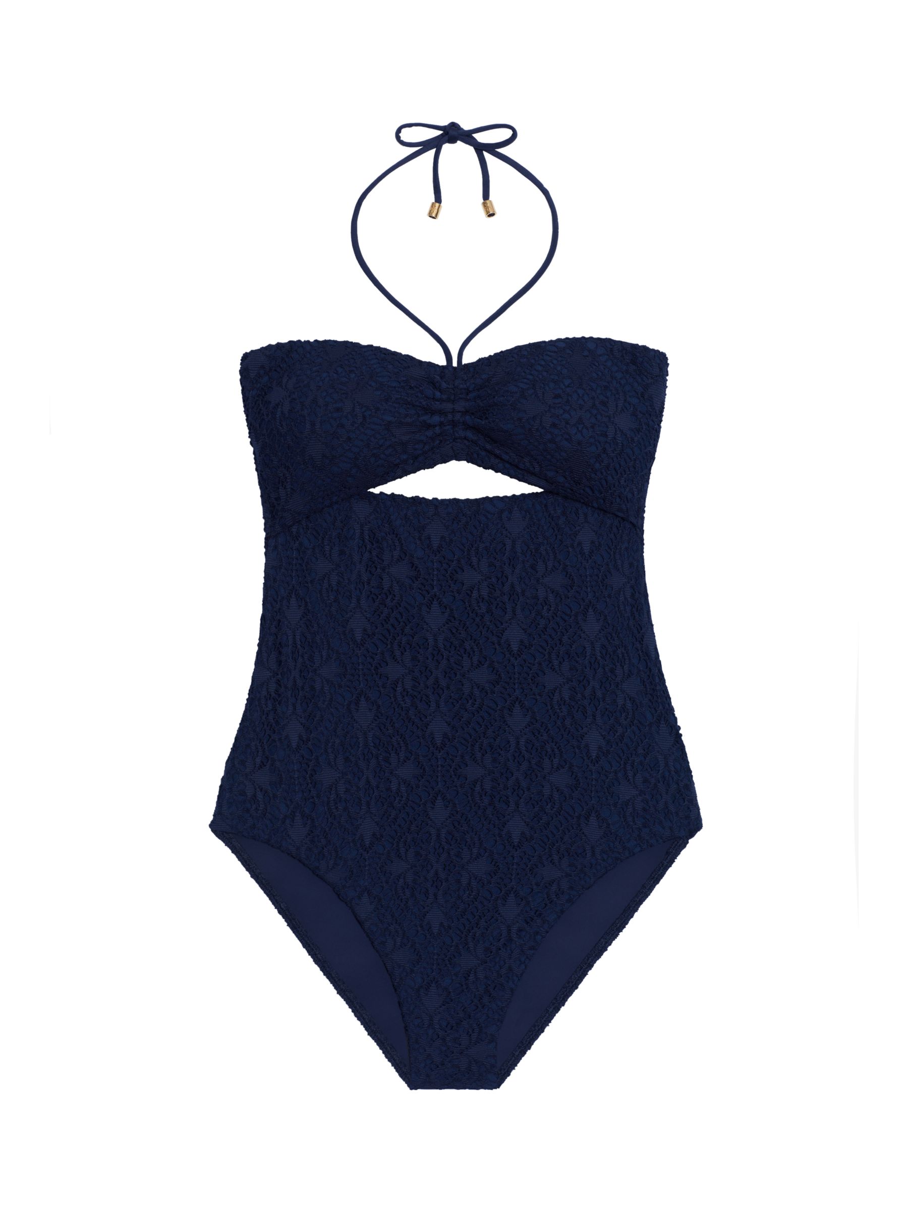 Lauren Ralph Lauren Crochet Bandeau Swimsuit, Dark Navy, 8