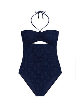 Lauren Ralph Lauren Crochet Bandeau Swimsuit, Dark Navy
