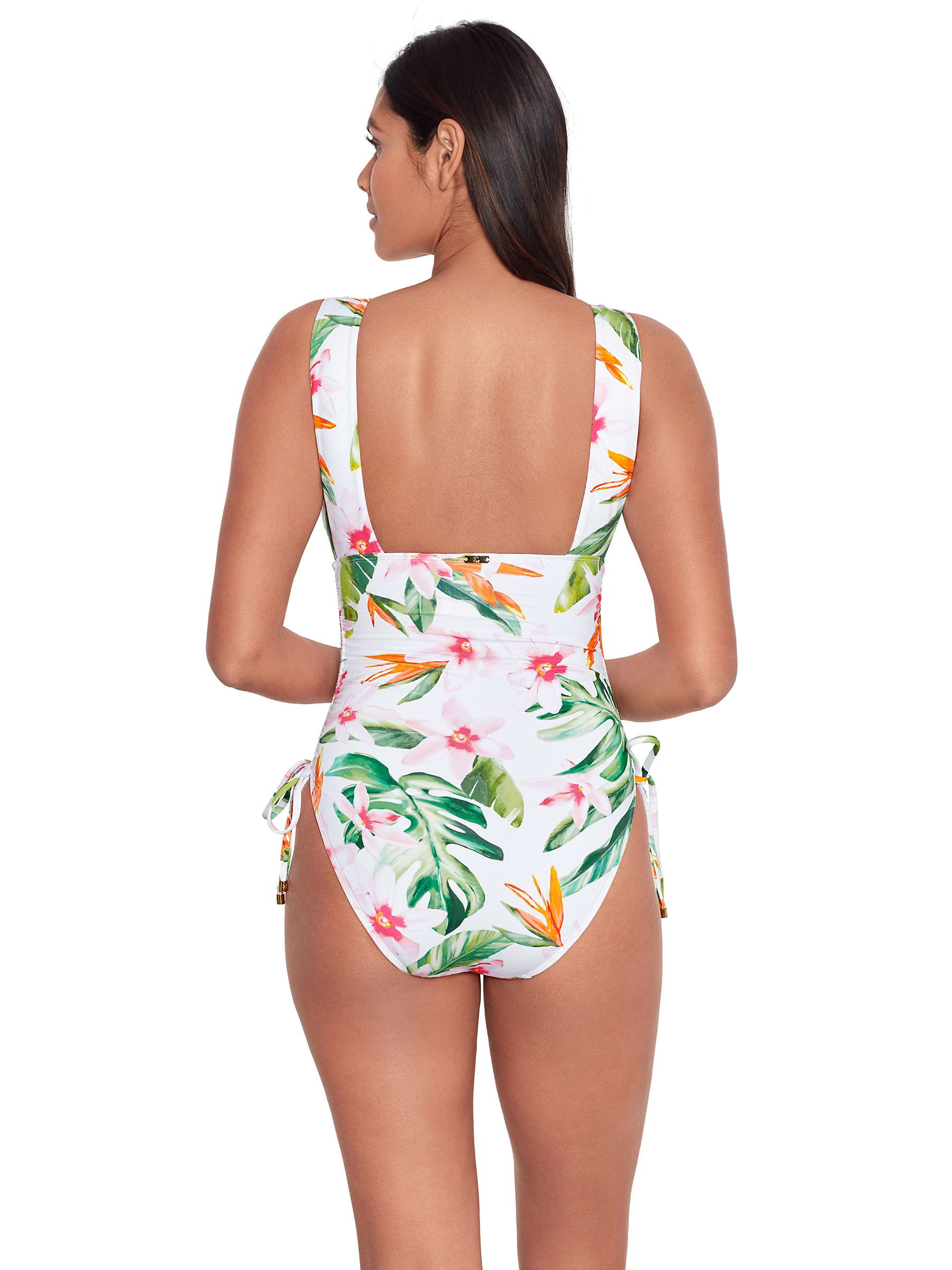 Buy Lauren Ralph Lauren Shirred Side Floral Plunge Swimsuit, White/Multi Online at johnlewis.com