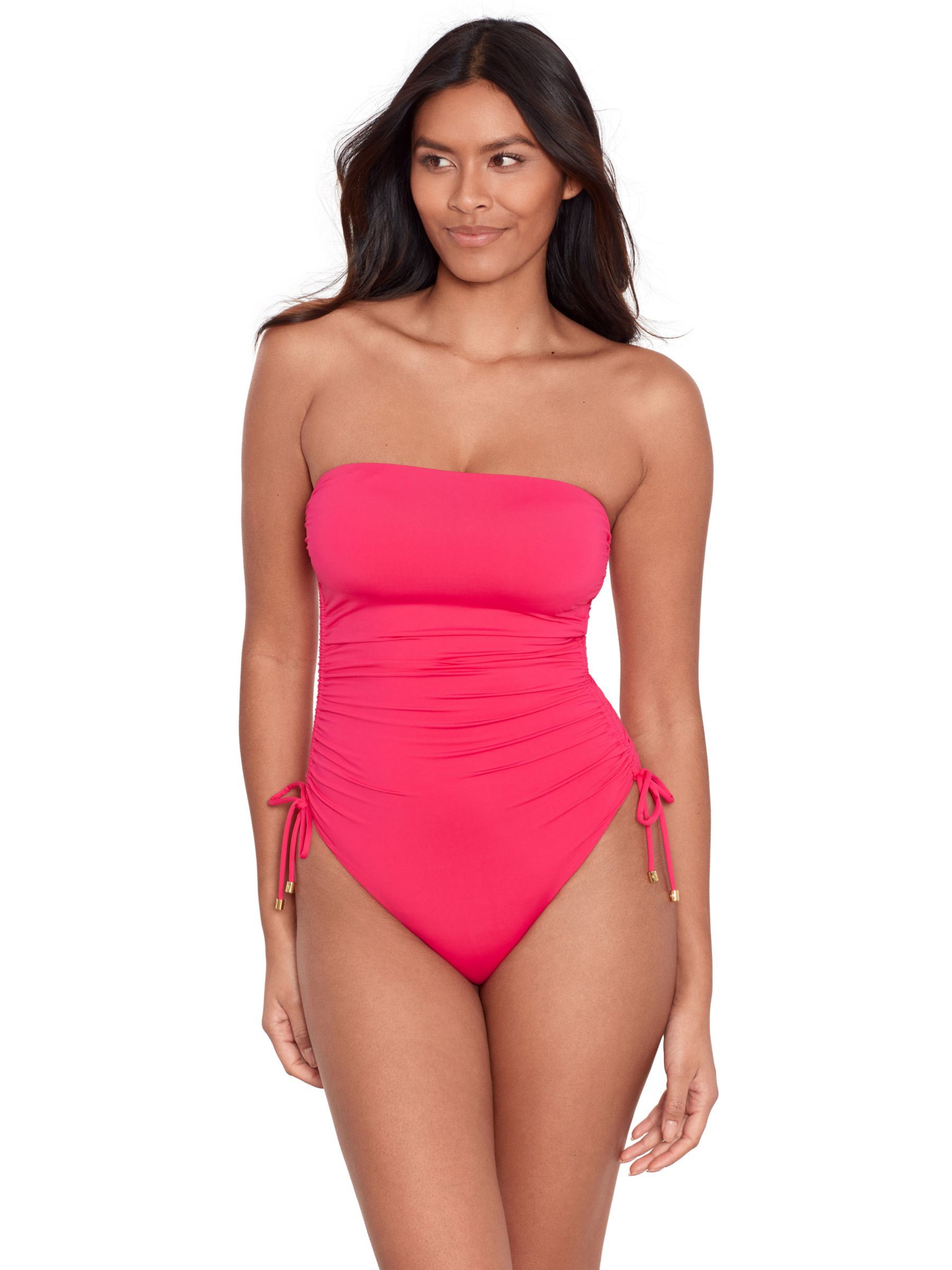 Lauren Ralph Lauren Ruched Strapless Swimsuit, Bright Pink, 8