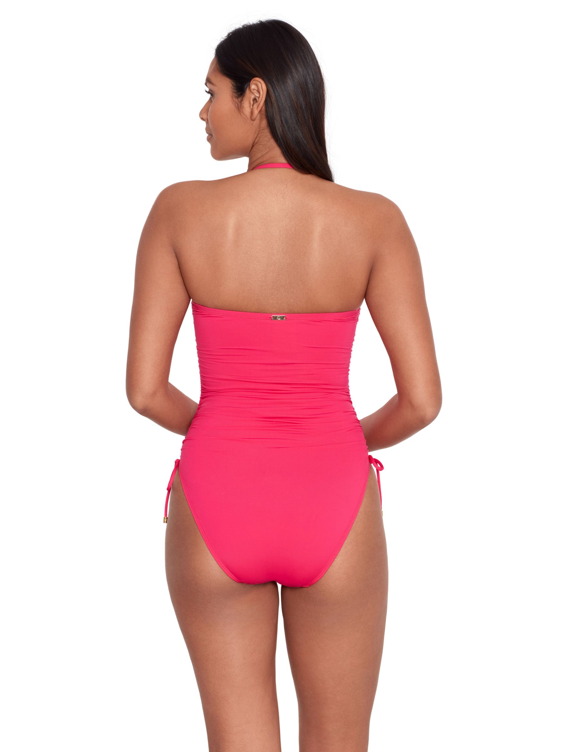 Lauren Ralph Lauren Ruched Strapless Swimsuit, Bright Pink, 8
