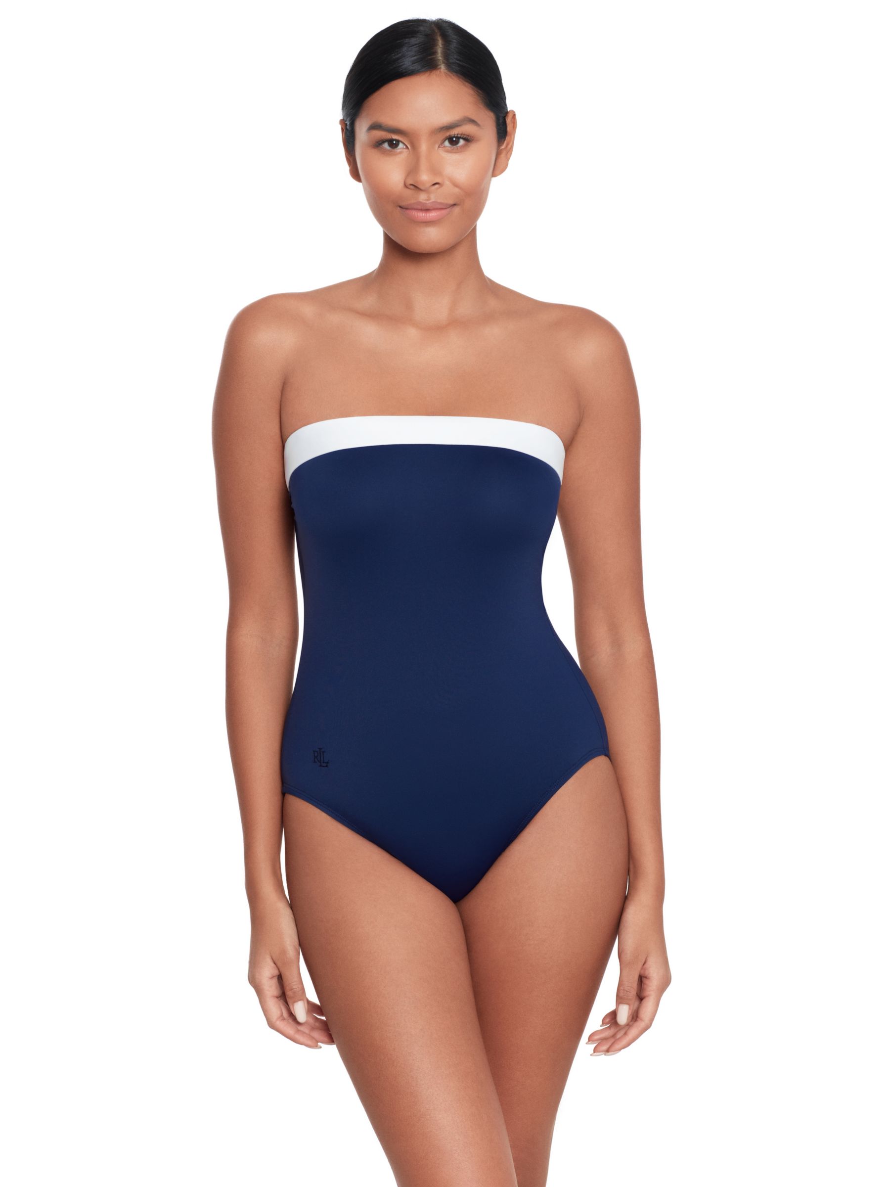 Lauren Ralph Lauren Bandeau Swimsuit, Blue/Multi, 8