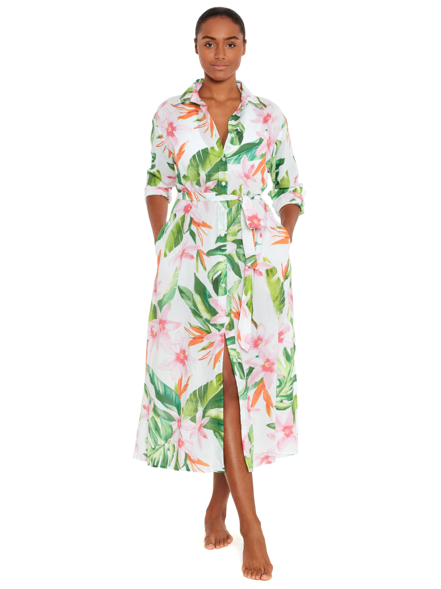 Lauren Ralph Lauren Watercolour Floral Midi Cotton Shirt Dress, Multi, S
