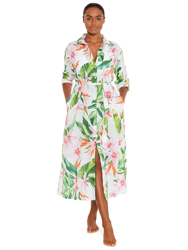 Lauren Ralph Lauren Watercolour Floral Midi Cotton Shirt Dress, Multi