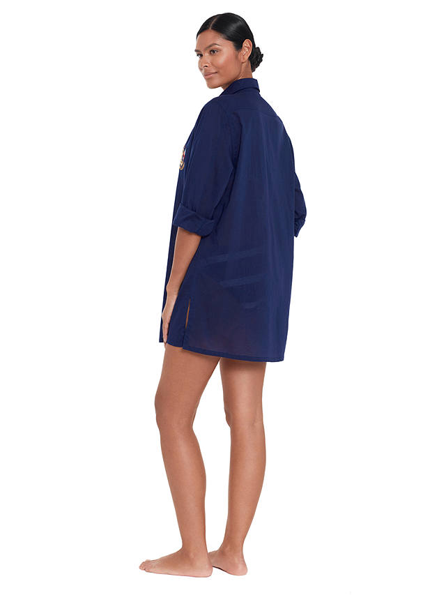 Lauren Ralph Lauren Camp Logo Embroidered Oversized Cotton Shirt, Blue