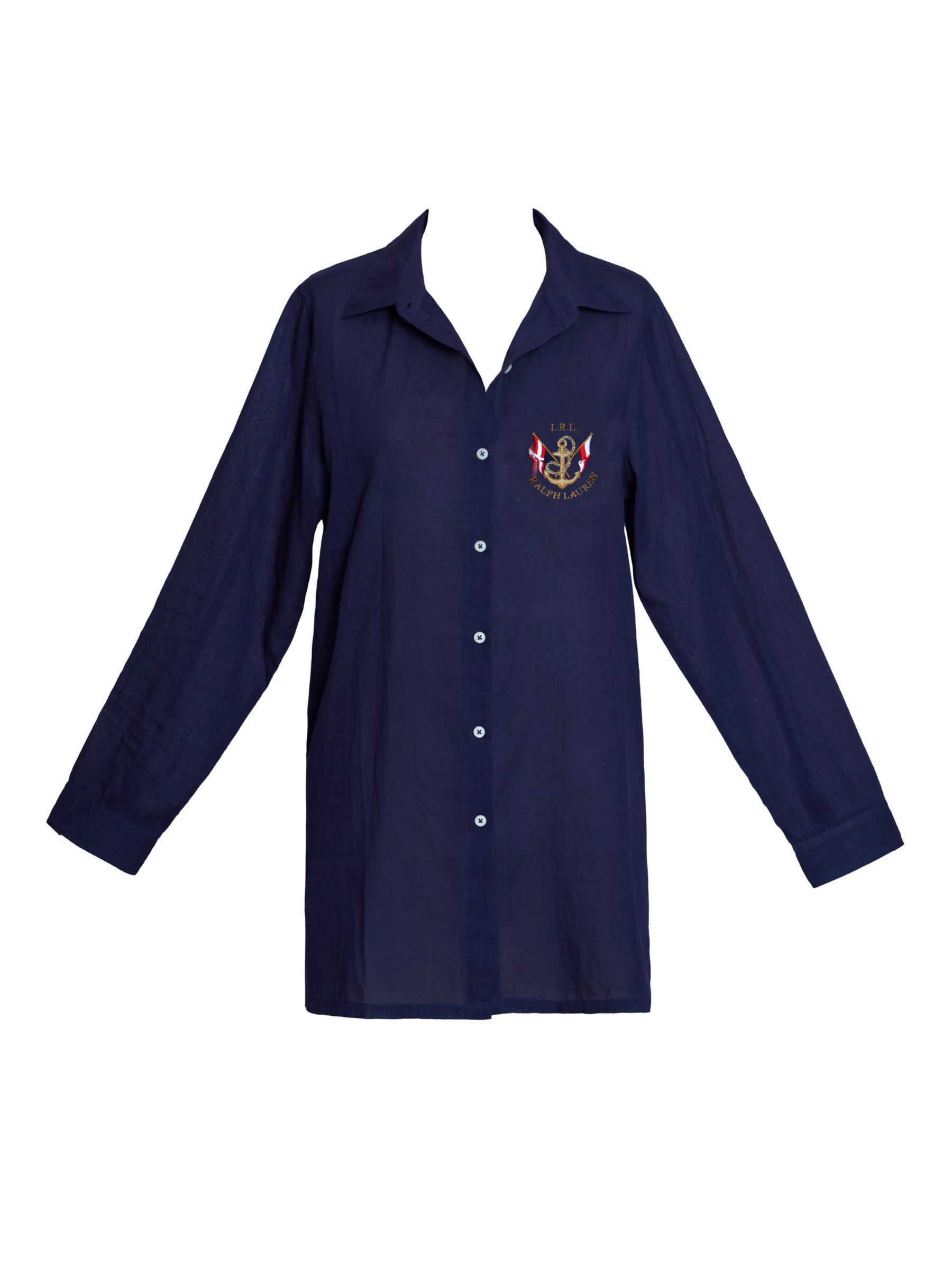 Lauren Ralph Lauren Camp Logo Embroidered Oversized Cotton Shirt, Blue, XS