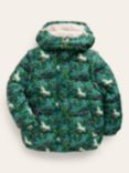Mini Boden Kids' 2-in-1 Unicorn Print Padded Coat, Green Meadow