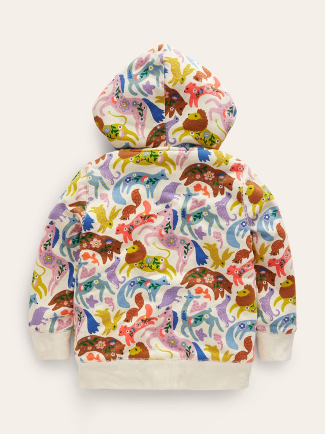 Mini Boden Kids' Animal Folk Friends Shaggy Lined Zip Through