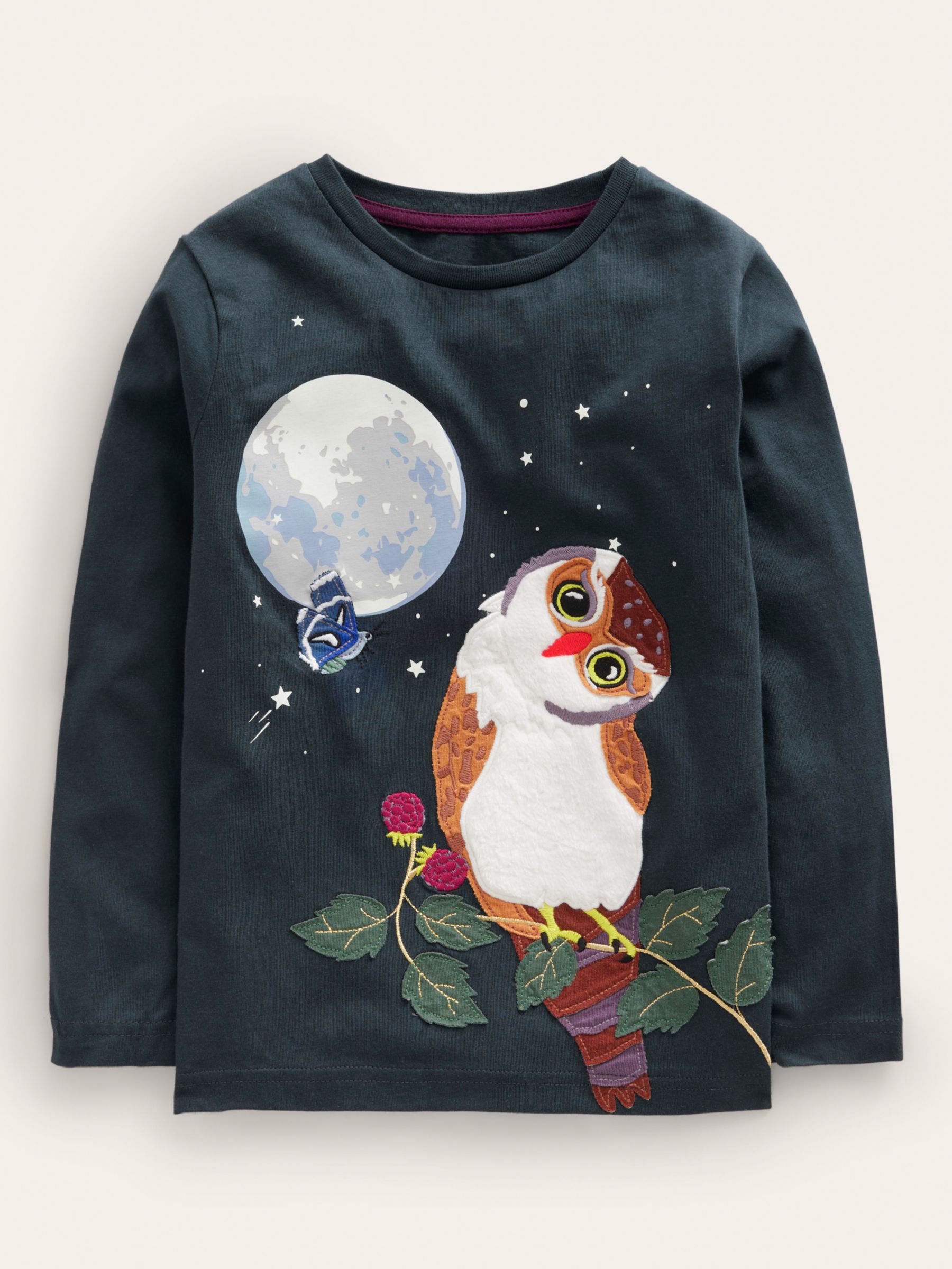 Mini Boden Kids' Owl Applique T-shirt, Castle Green, 2-3 years
