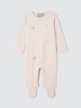 John Lewis Heirloom Collection Baby Floral Embroidered Pima Cotton Sleepsuit, Pink