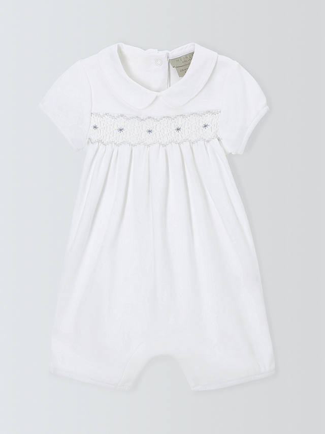 John Lewis Heirloom Collection Baby Pima Cotton Smocked Romper, White