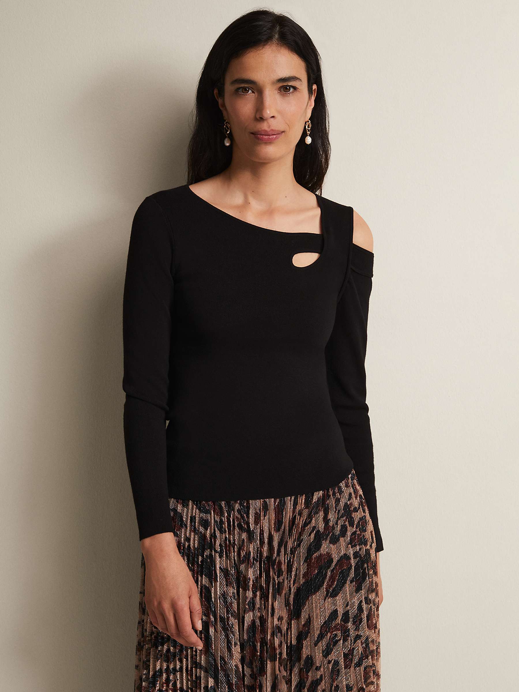 Buy Phase Eight Wren Black Cut Out Knitted Top, Black Online at johnlewis.com