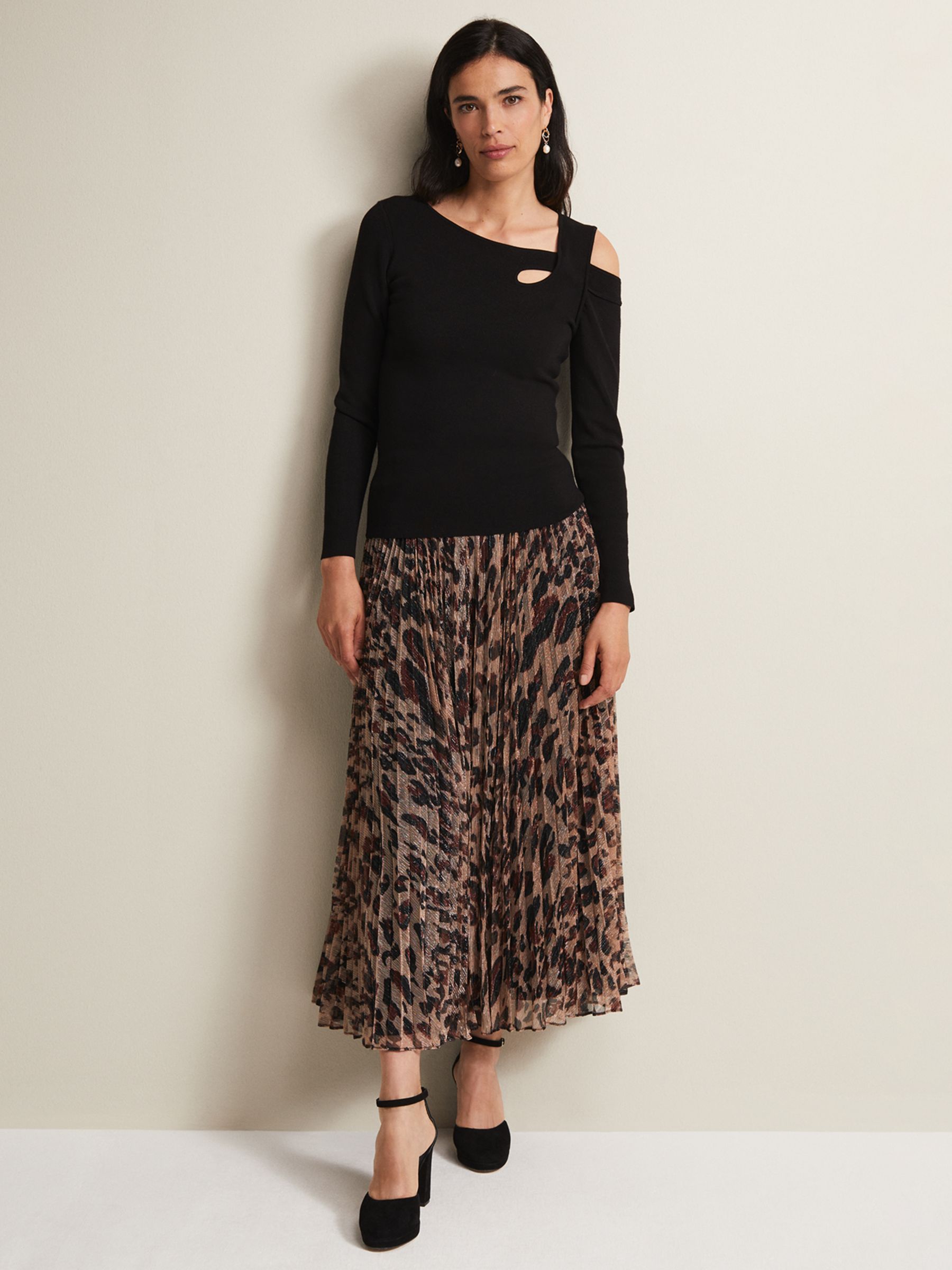 Phase Eight Wren Black Cut Out Knitted Top, Black at John Lewis & Partners