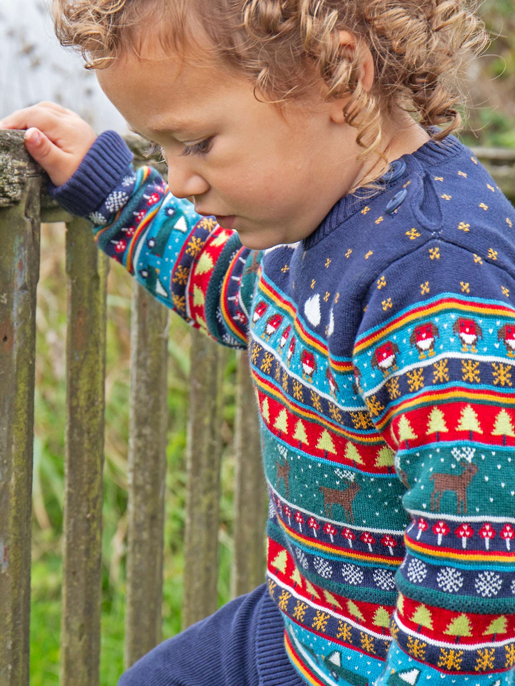 Buy Frugi Kids' Christmas Forest Woodland Fair Isle Jumper, Blue/Multi Online at johnlewis.com