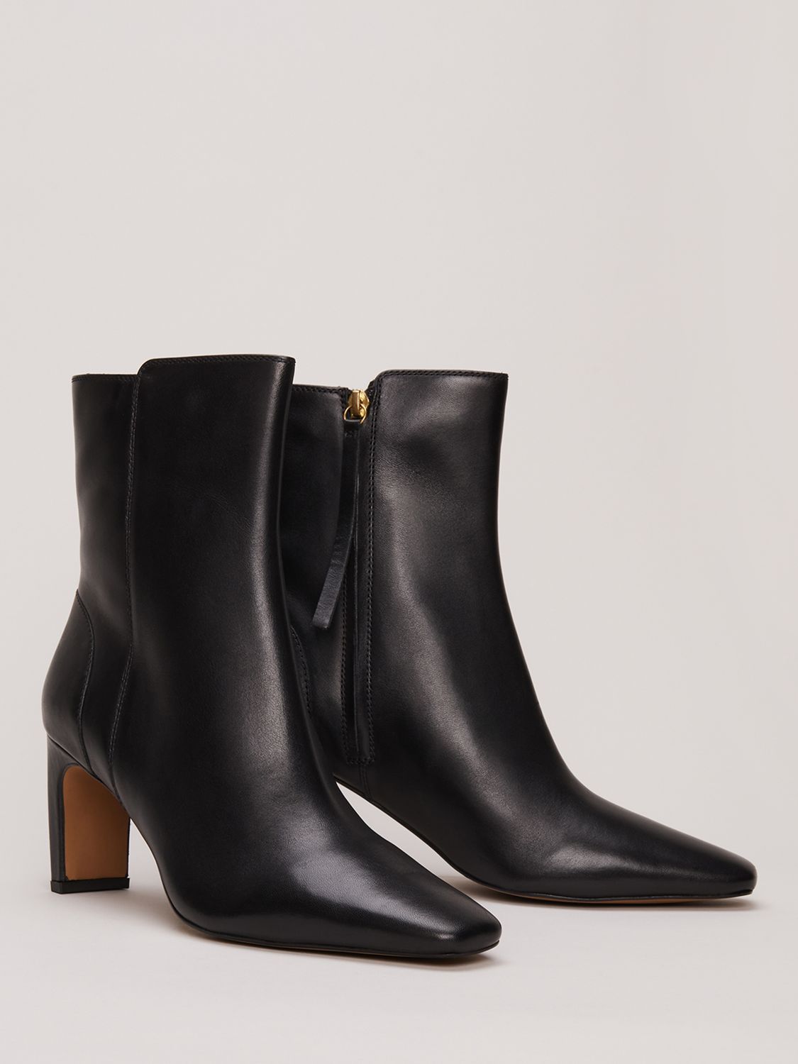 Buy Phase Eight Slim Block Heel Leather Ankle Boots, Black Online at johnlewis.com