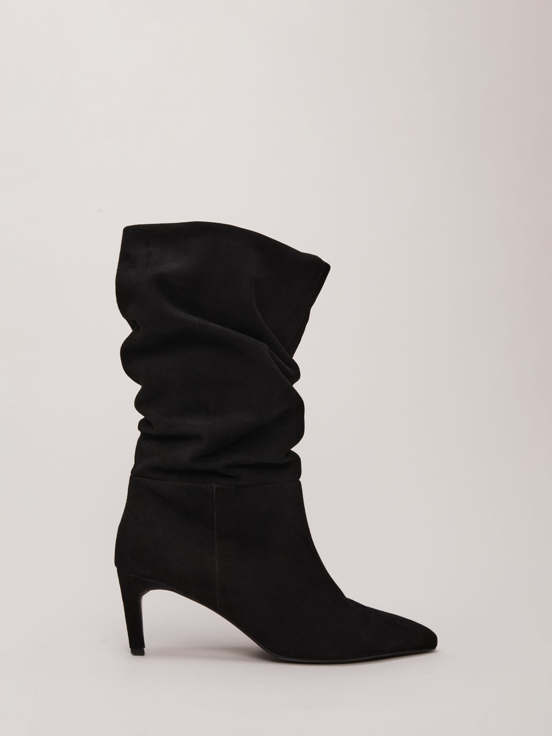 Phase Eight Suede Ruched Boots, Black, EU40