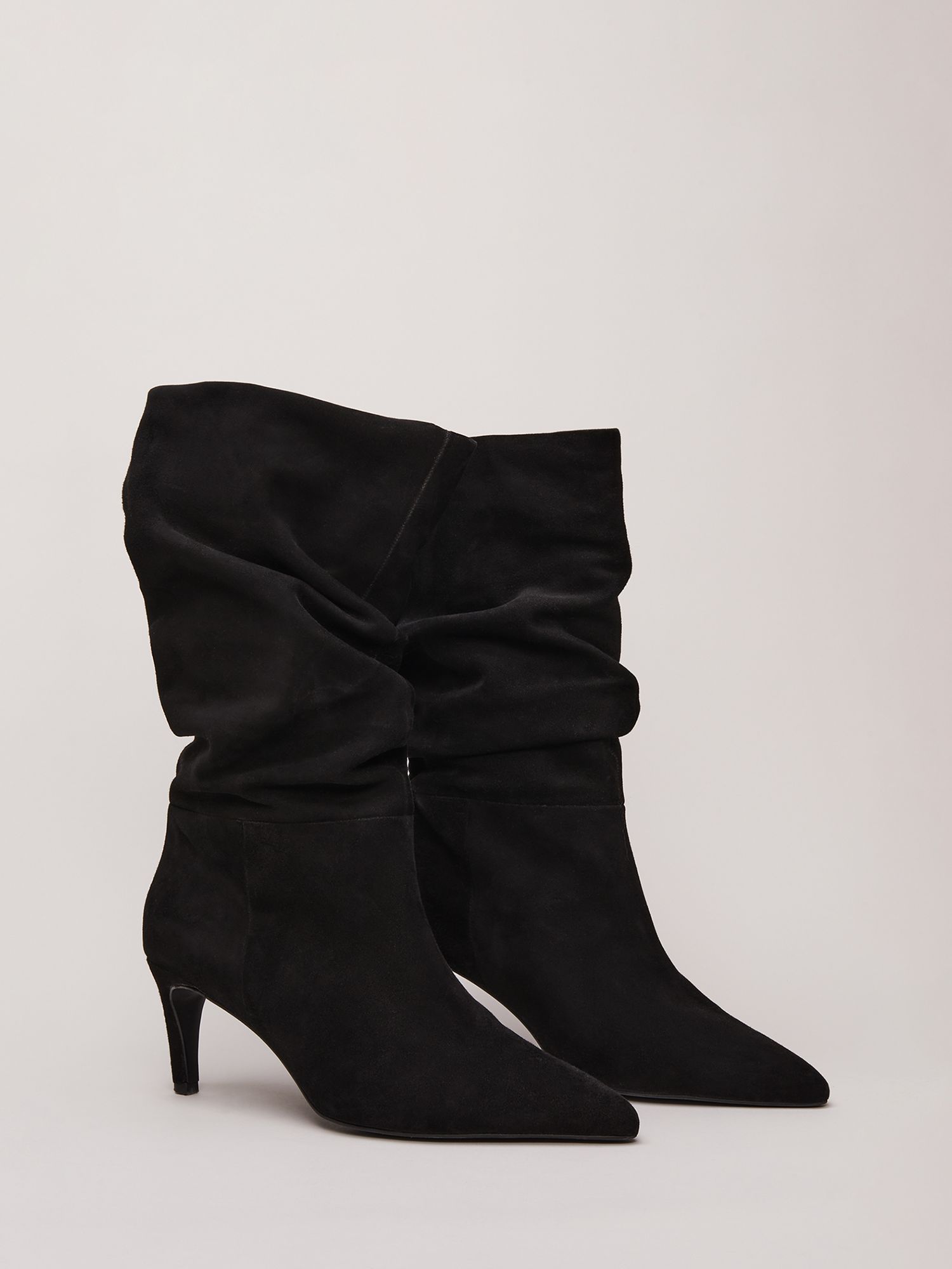 Phase Eight Suede Ruched Boots, Black, EU40