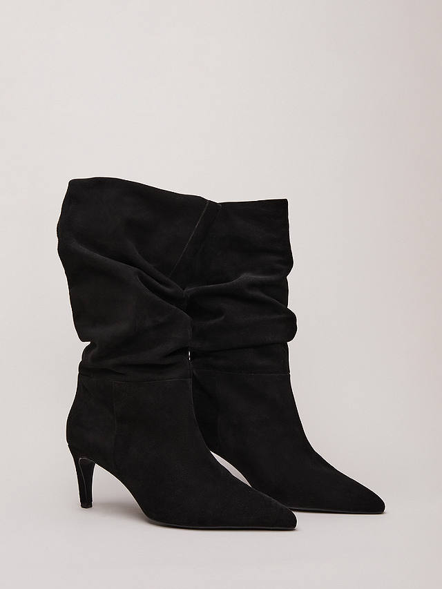 Phase Eight Suede Ruched Boots, Black