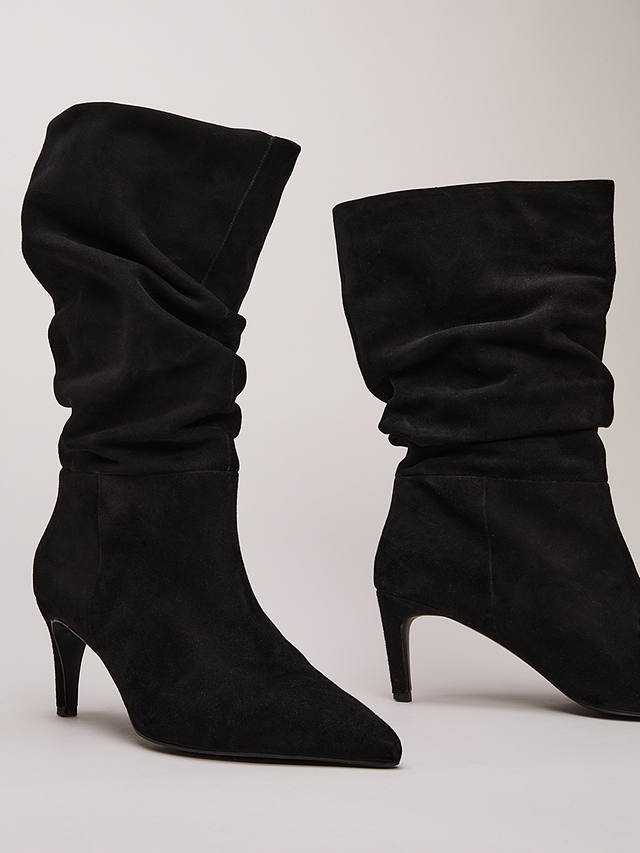 Phase Eight Suede Ruched Boots, Black