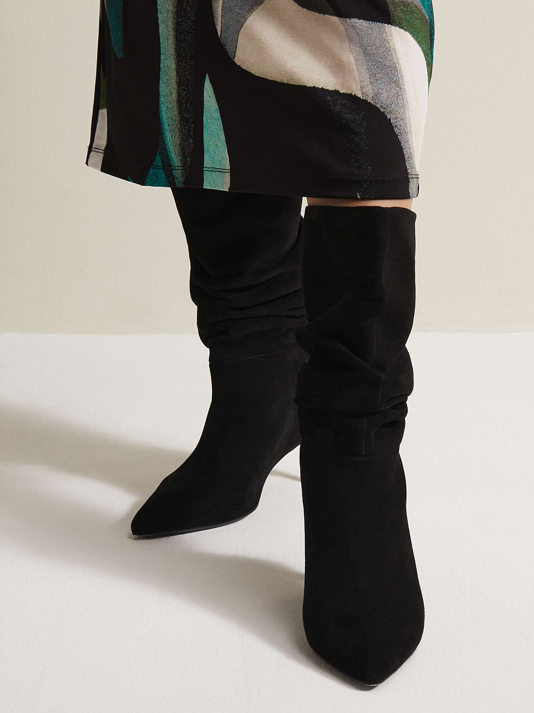 Buy Phase Eight Suede Ruched Boots, Black Online at johnlewis.com