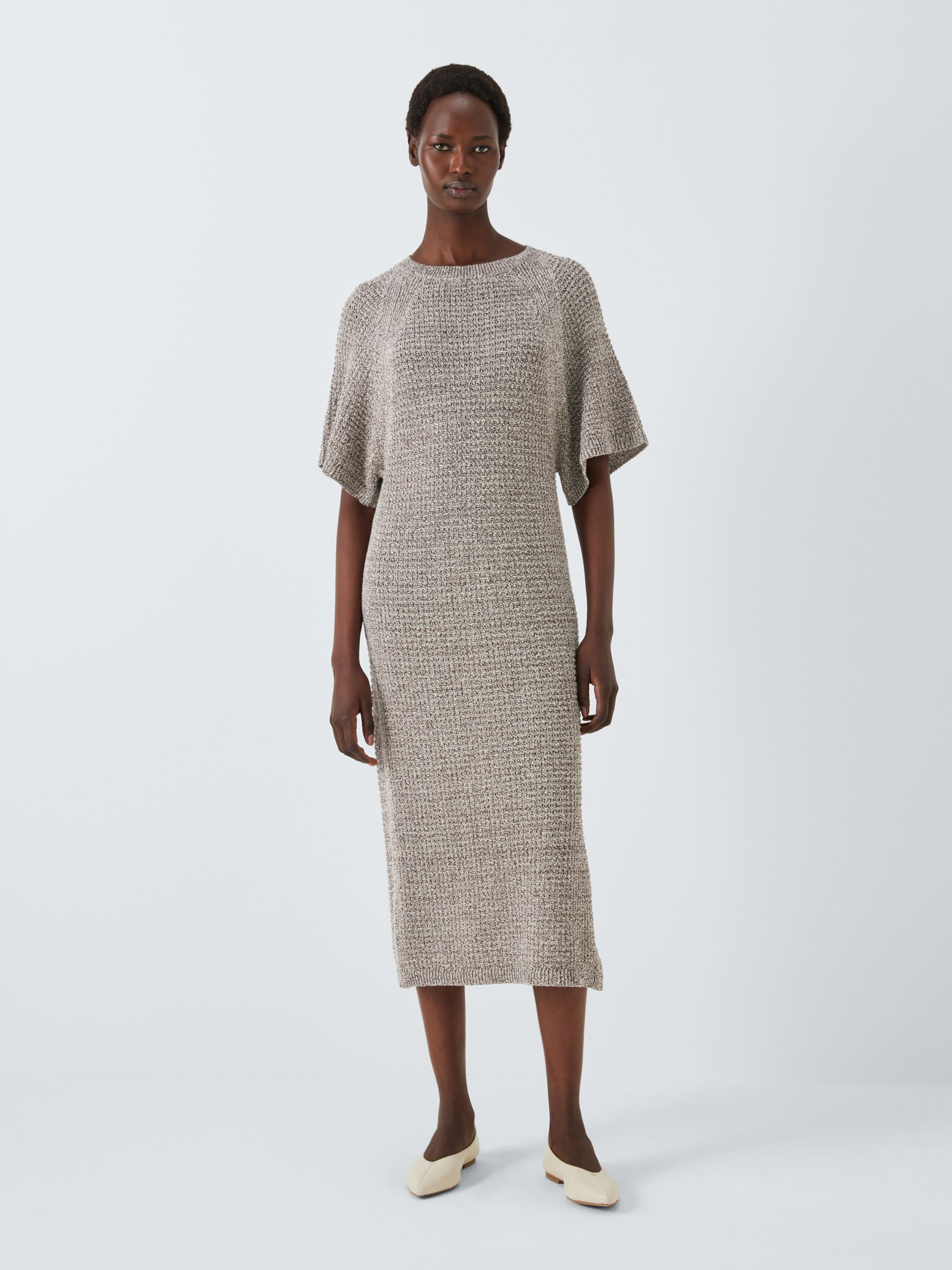 John Lewis Metallic Knitted Dress, Natural, 8