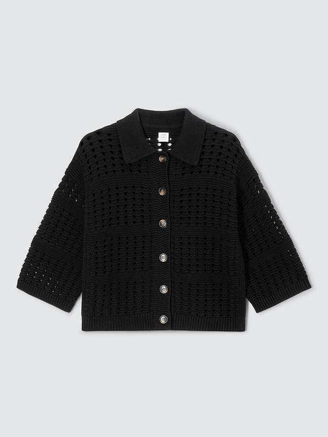 John Lewis Crochet Collar Cardigan, Black