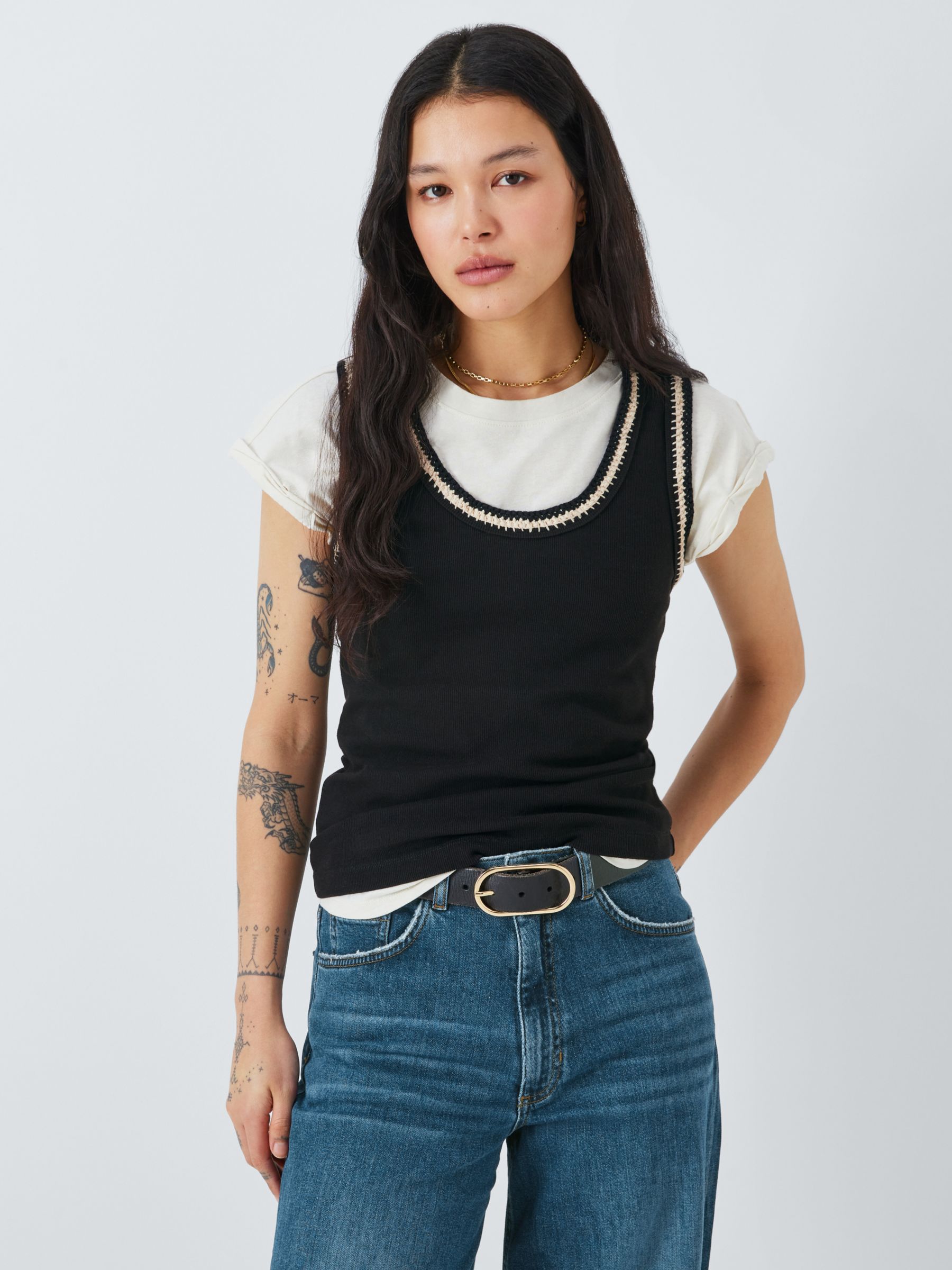 AND/OR Dari Embroidered Vest Top, Black, 6