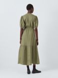John Lewis Linen Sheered Dress, Green Forest
