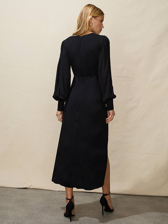 Ro&Zo Ruch Side Detail Midi Dress, Black
