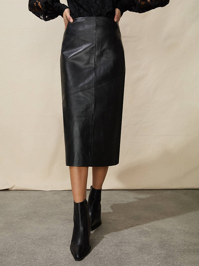 Ro&Zo Leather Midi Skirt, Black at John Lewis & Partners