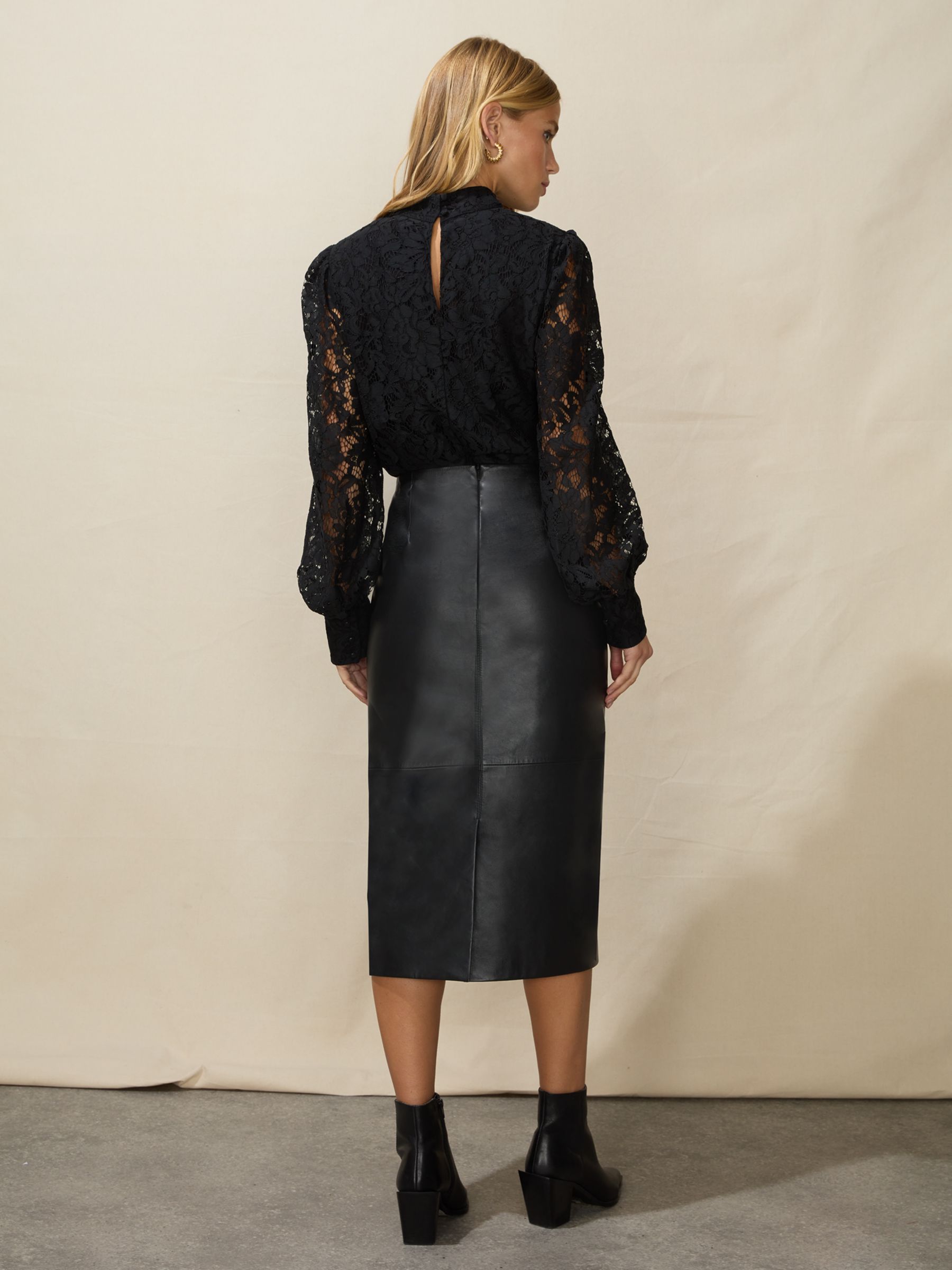 Buy Ro&Zo Leather Midi Skirt, Black Online at johnlewis.com