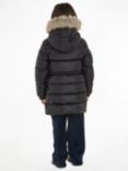 Tommy Hilfiger Kids' Longline Quilted Fur Hood Coat, Black