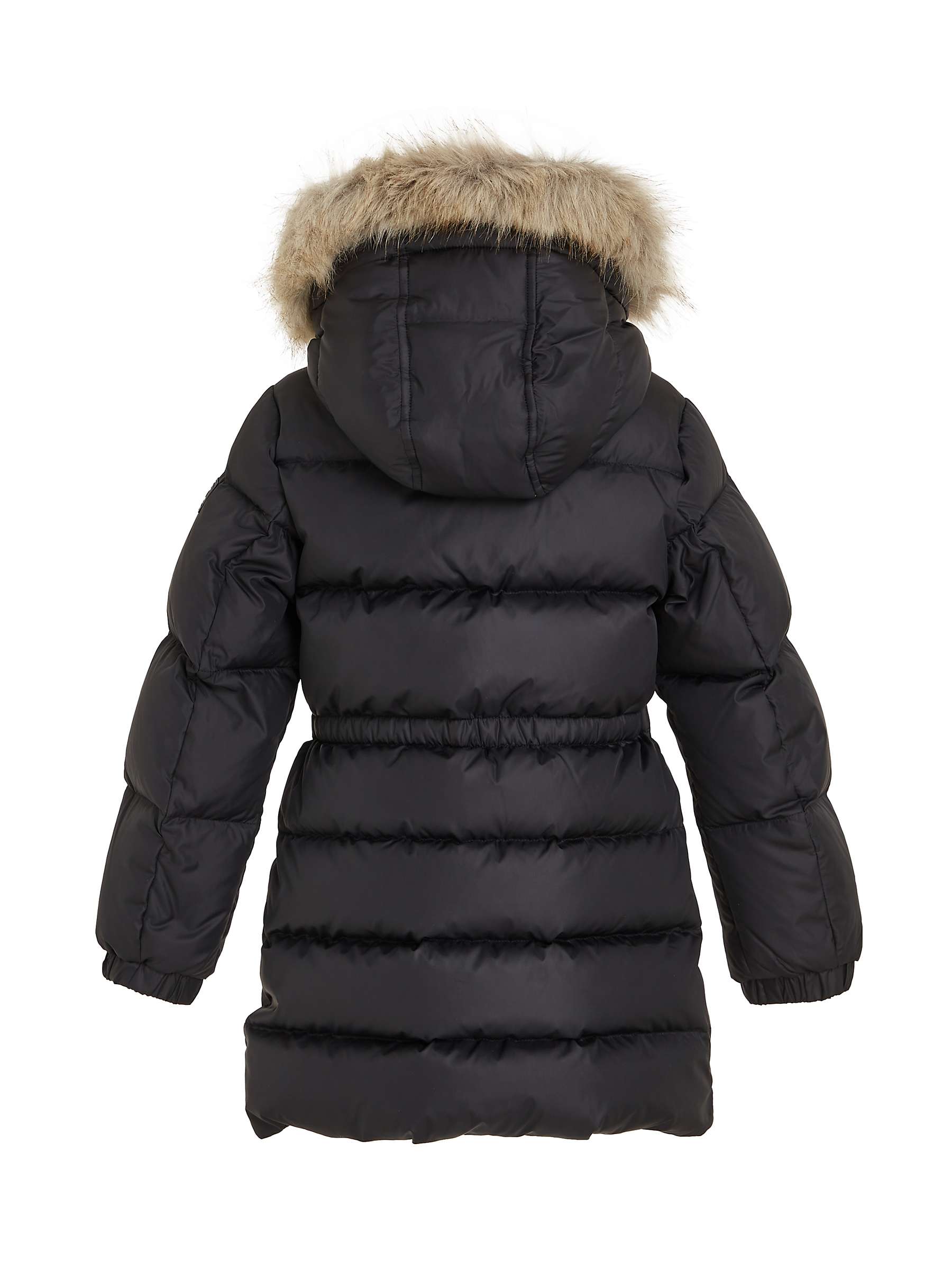 Buy Tommy Hilfiger Kids' Longline Quilted Fur Hood Coat, Black Online at johnlewis.com