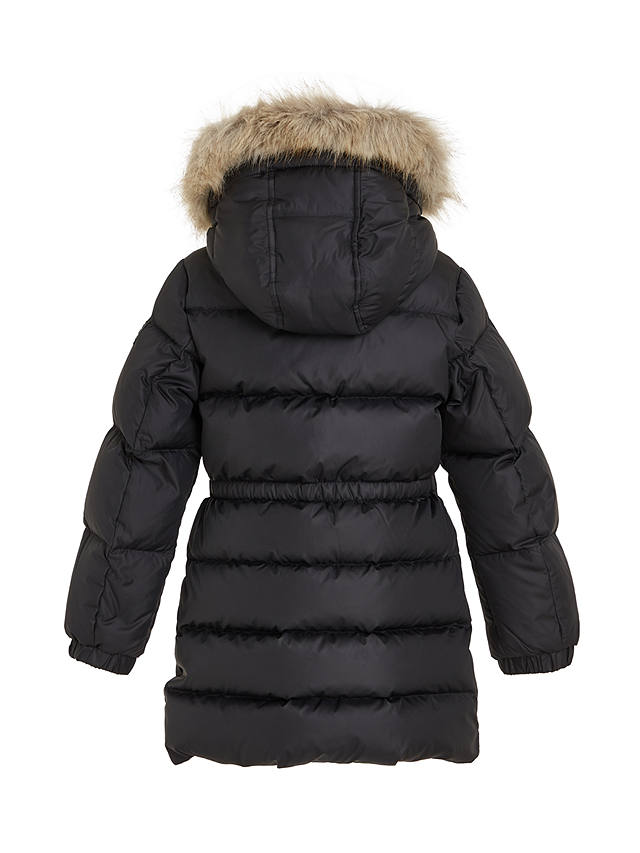 Tommy Hilfiger Kids' Longline Quilted Fur Hood Coat, Black