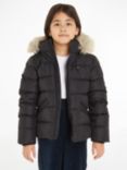 Tommy Hilfiger Kids' Fur Hood Puffer Jacket, Black