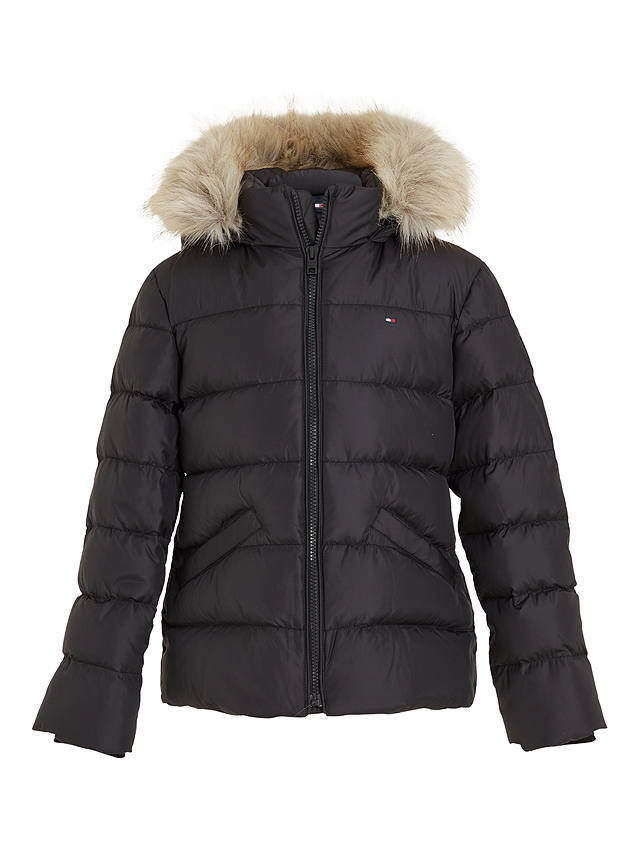 Tommy Hilfiger Kids' Fur Hood Puffer Jacket, Black