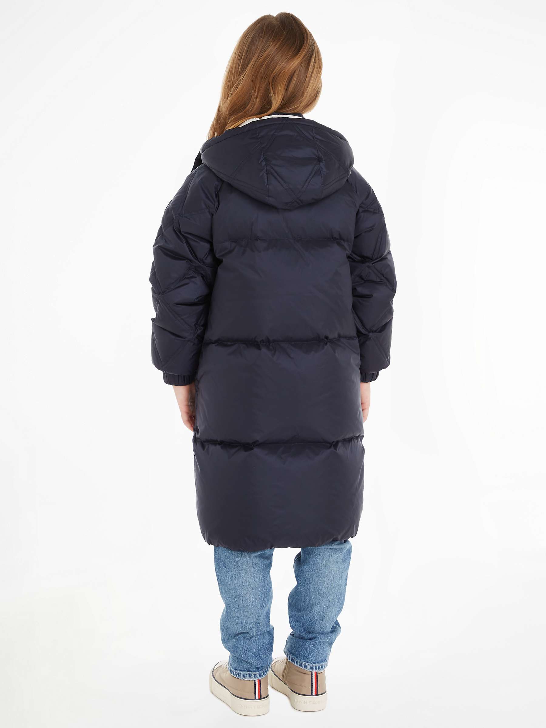 Buy Tommy Hilfiger Kids' Long Sherpa Lined Hood Quilt Puffer Coat, Desert Sky Online at johnlewis.com