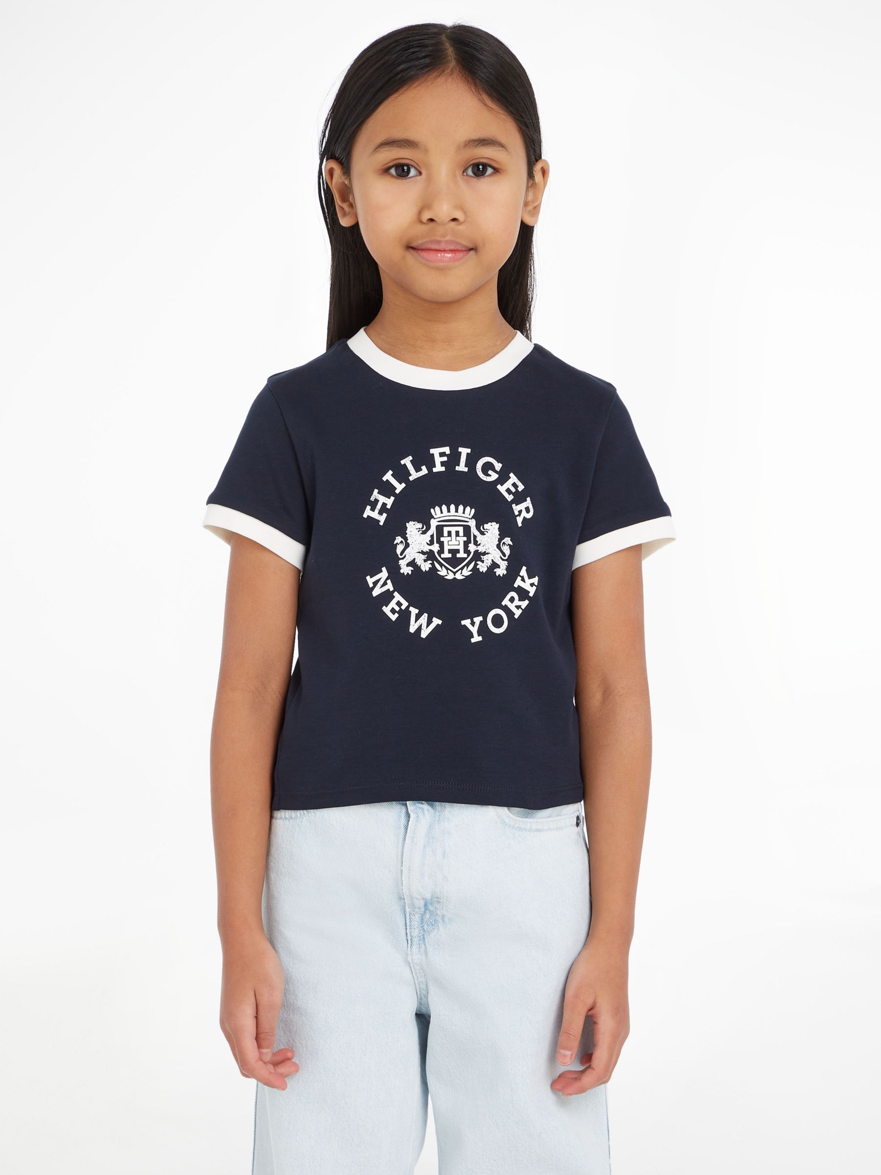 Tommy Hilfiger Lewis John Logo Short T-Shirt, Sleeve Crest Partners Sky & Desert Kids\' at