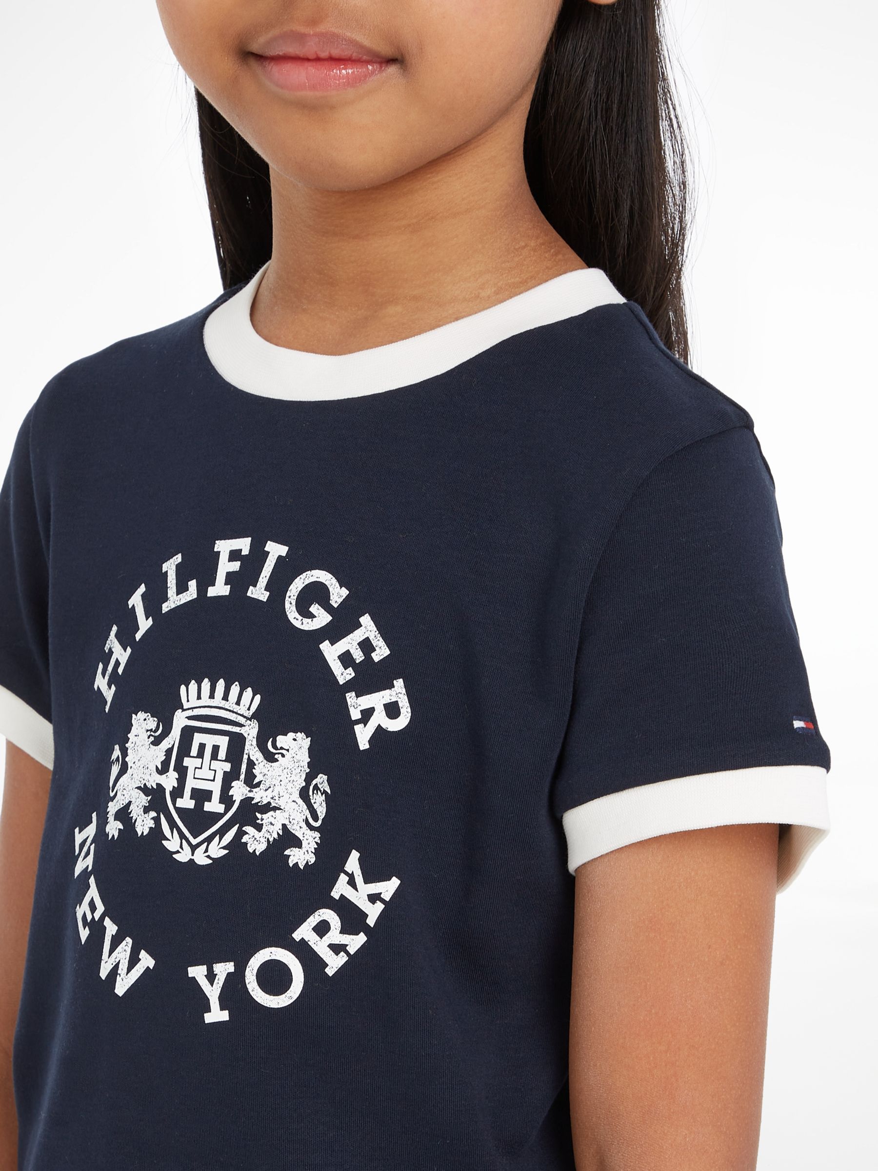 Tommy Hilfiger Kids\' Crest Logo Short Sleeve T-Shirt, Desert Sky at John  Lewis & Partners