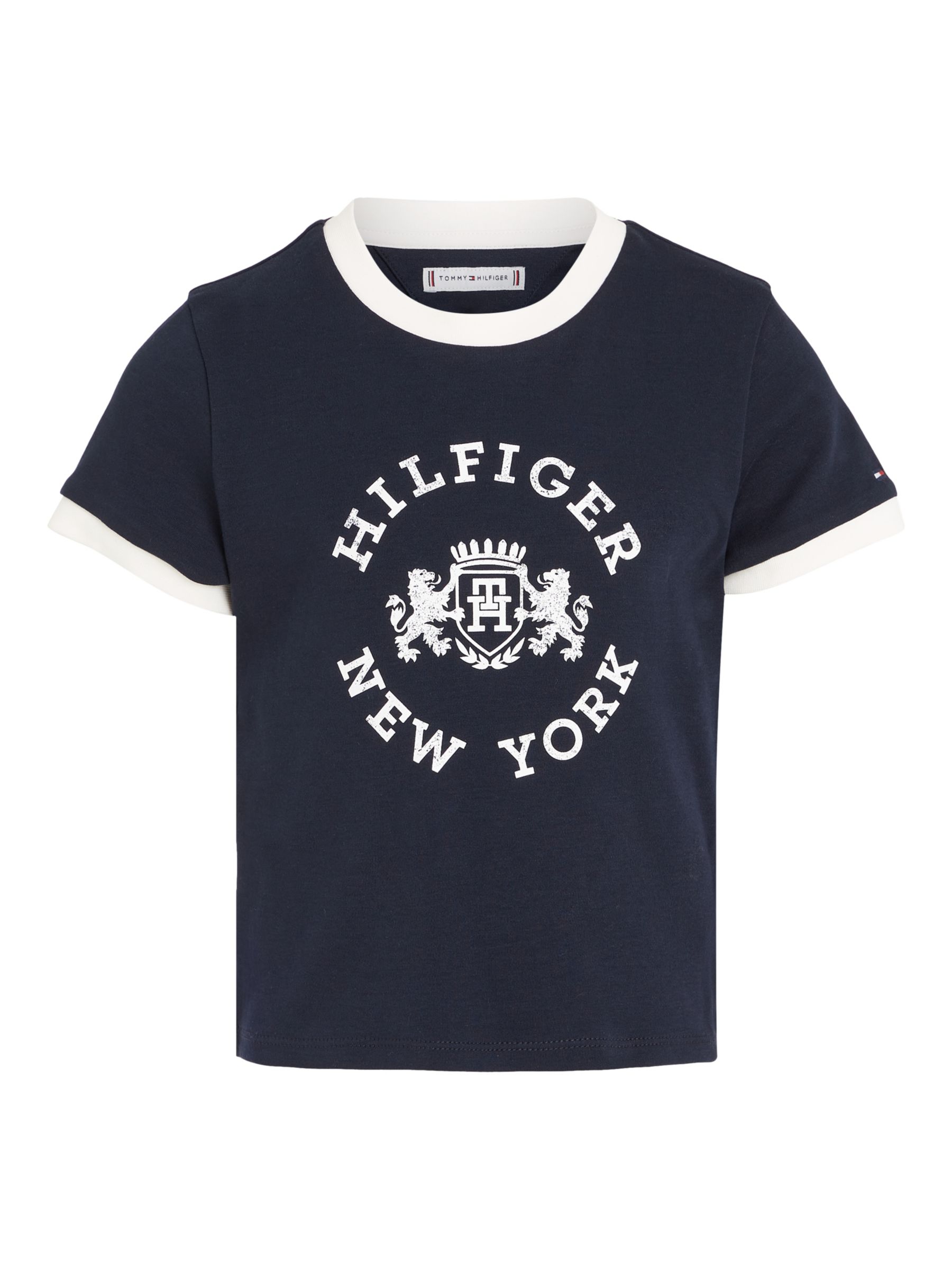 Tommy Hilfiger Kids' Crest Logo Short Sleeve T-Shirt, Desert Sky at John  Lewis & Partners