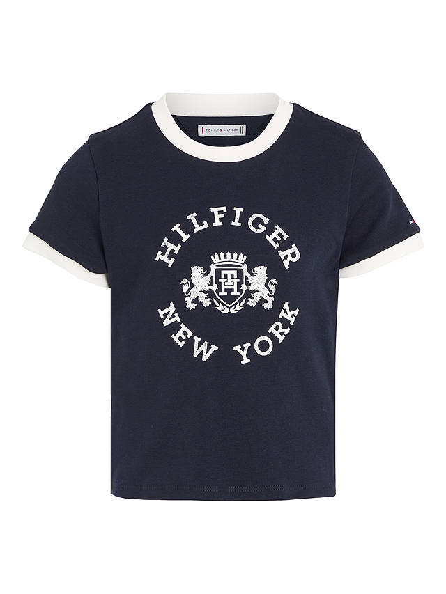 Tommy Hilfiger Kids\' Crest Logo Short Sleeve T-Shirt, Desert Sky at John  Lewis & Partners