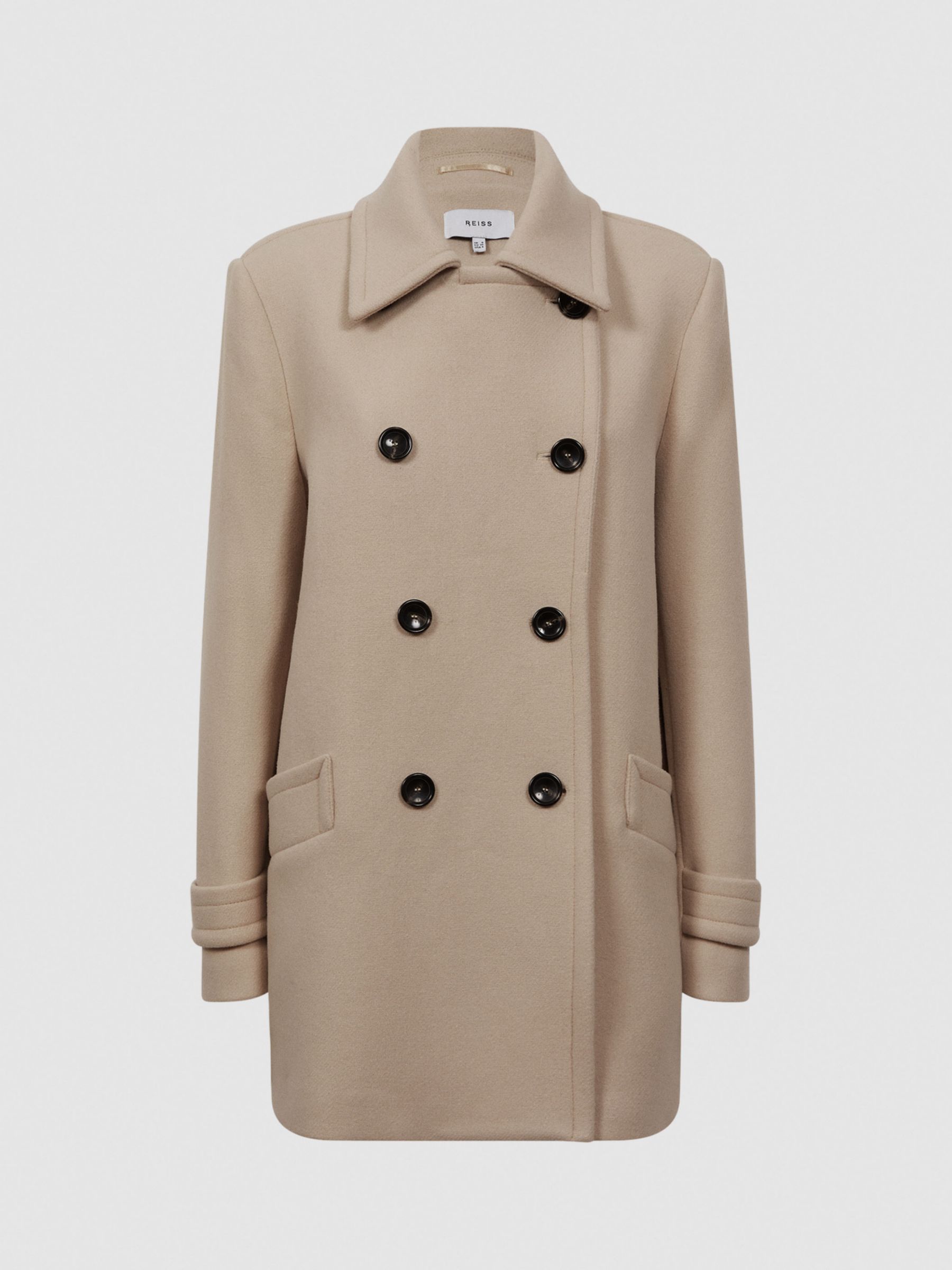 Reiss Maisie Short Double Breasted Peacoat, Stone