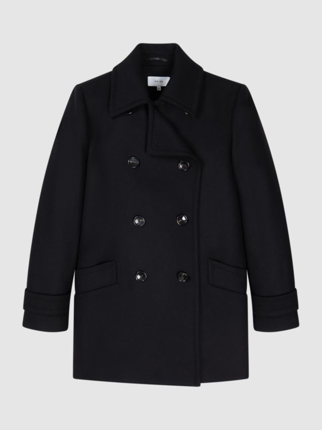 Reiss Maisie Short Double Breasted Peacoat, Black, 6