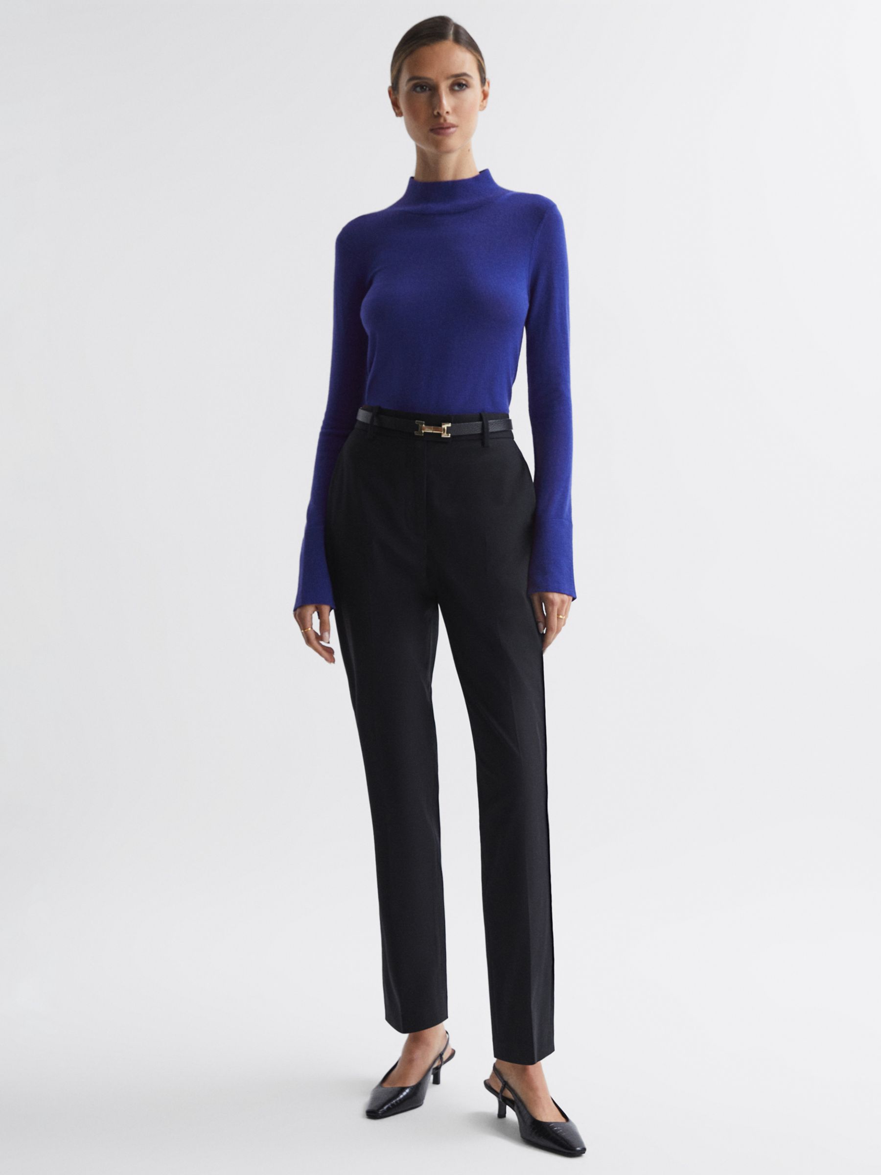 Reiss Kylie High Neck Merino Wool Jumper, Blue at John Lewis & Partners